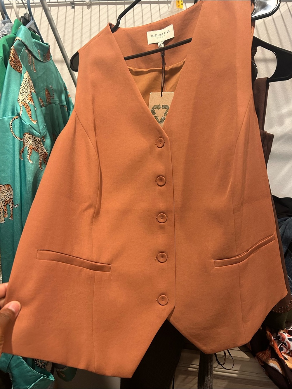Skies Are Blue Rust Orange Button Front Vest
